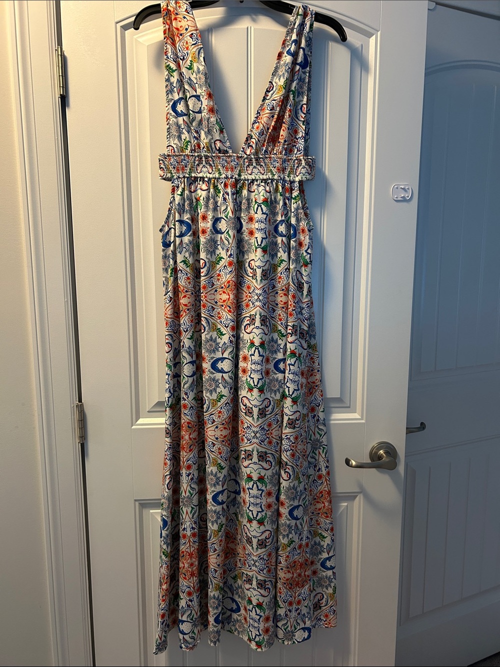 Boho Tile-Print V-Neck Maxi Dress in Multi